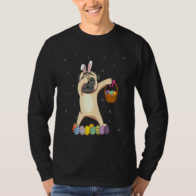 T-shirt Carlin lapin Dabbing Chien Joyeux Chasse aux oeufs (Devant)