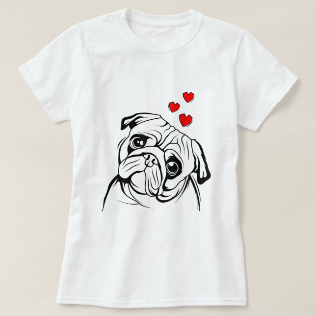 T-shirt Carlin Love mignon propriétaire Amoureux des chien (Design devant)