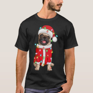 T-shirt Carlin Lover Xmas Éclairage Santa Hat Carlin Noël
