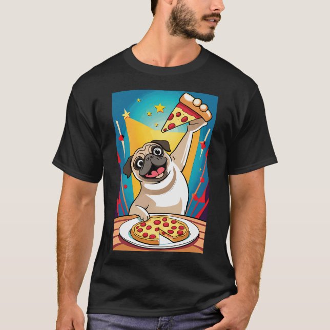 T-shirt carlin mangeant une pizza (Devant)