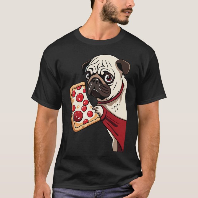 T-shirt carlin mangeant une pizza (Devant)