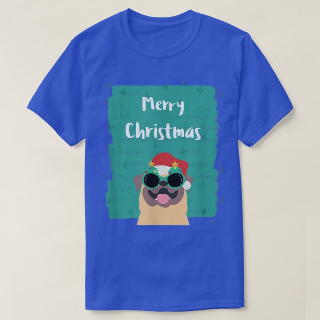 T-shirt Carlin mignon avec lunettes de soleil et Santa Hat (Design devant)