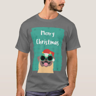 T-shirt Carlin mignon avec lunettes de soleil et Santa Hat