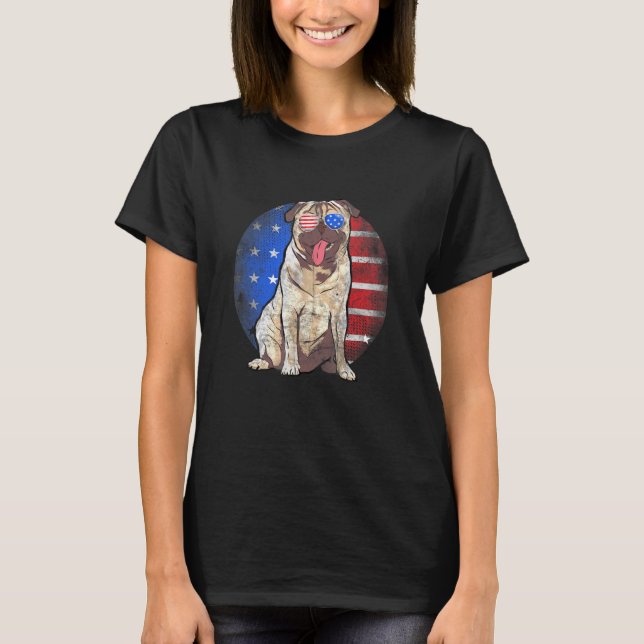T-shirt Carlin mignon Drapeau Usa Lunettes de soleil Vinta (Devant)