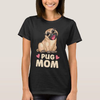 T-shirt Carlin mignon Maman Cartoon Chiot Amoureux des chi