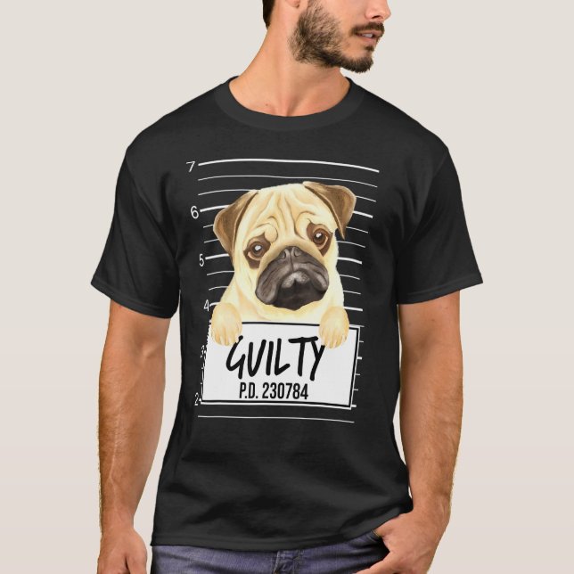 T-shirt Carlin Mugshot coupable chien (Devant)