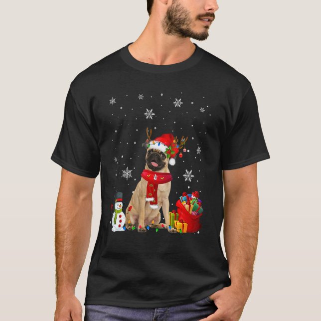 T-shirt Carlin Noël Arbre Lumières Chien Chien Chien Chien (Devant)