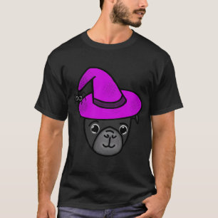 T-shirt Carlin noir avec chapeau de sorcière magenta et ar