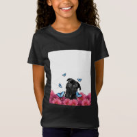 Carlin Noir Avec Papillons Bleus Et Gerberas