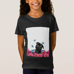 T-Shirt Carlin Noir Avec Papillons Bleus Et Gerberas