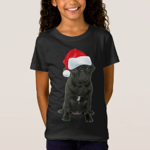 T-Shirt Carlin noir mignon Santa Chapeau drôle Corresponda