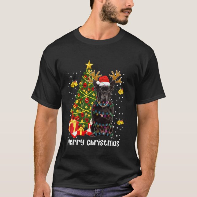 T-shirt Carlin Noir Père Noël Arbre de Noël Lumières Noël  (Devant)