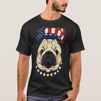 T-shirt Carlin patriotique 4 juillet chien mignon Drapeau 