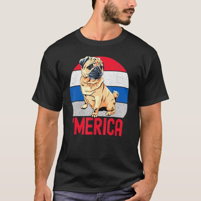 T-shirt Carlin Patriotique Pour Maman Papa Amérique 4 juil (Devant)