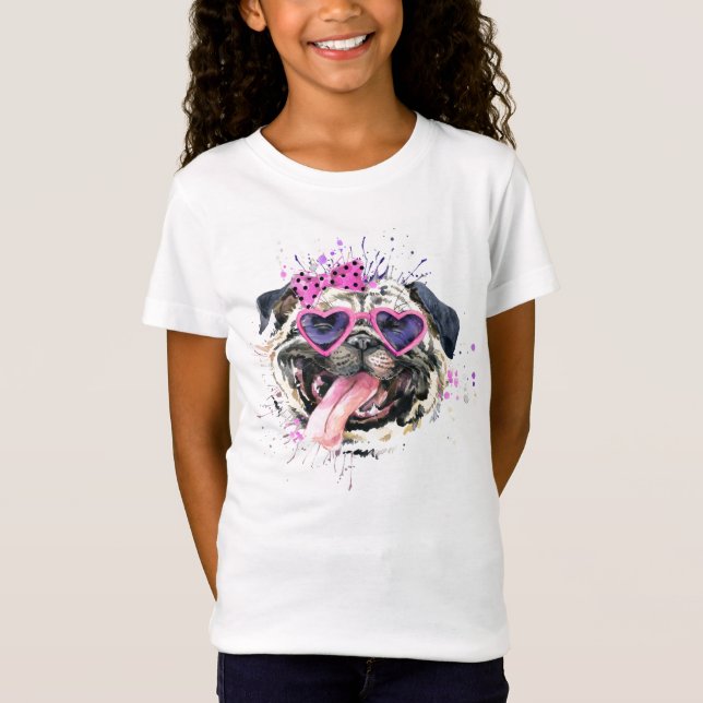 T-Shirt Carlin rose mignon d'aquarelle (Devant)