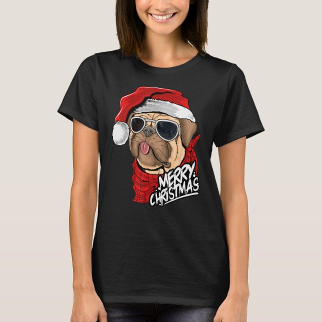 T-shirt Carlin Santa Hat Lunettes de soleil Xmas Pyjama Ca (Devant)