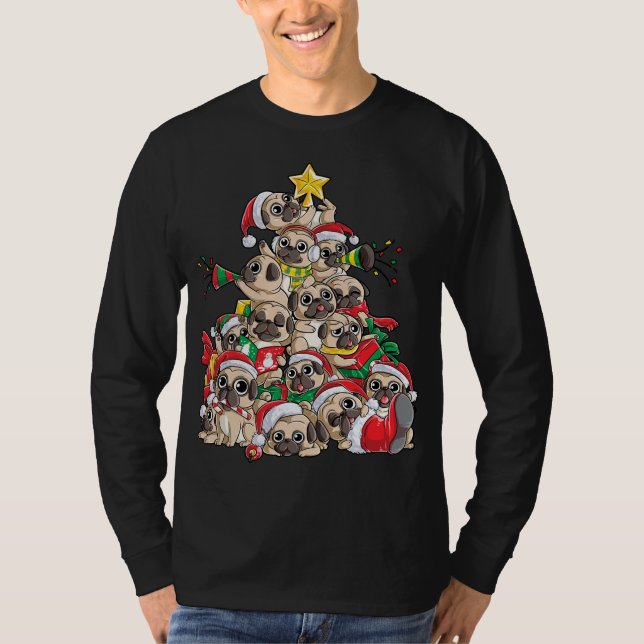 T-shirt Carlin sapin de Noël Chien Père Noël Noël Joyeux D (Devant)