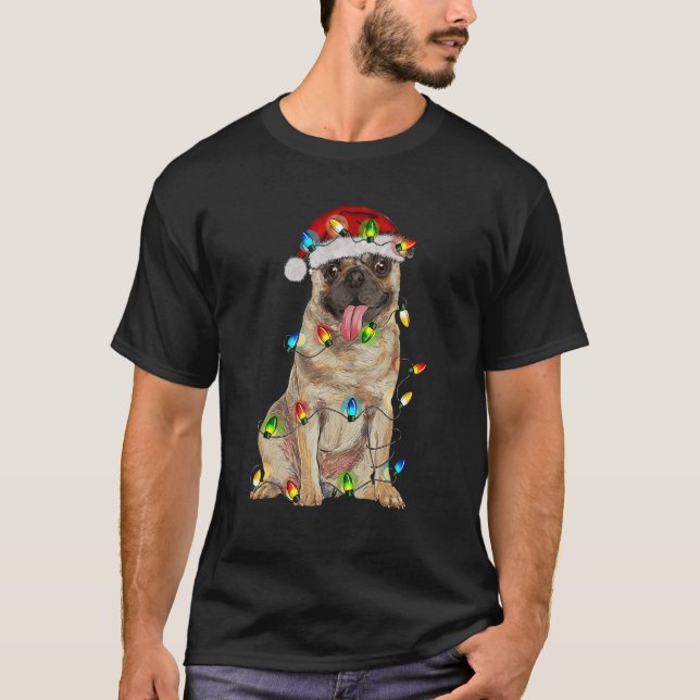 T-shirt Carlin sapin de Noël Lumière pyjama Chien Noël (Devant)