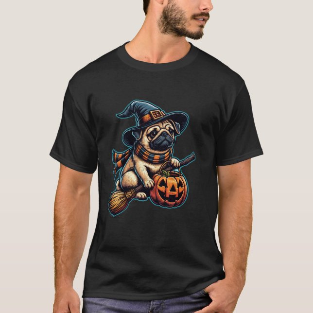 T-shirt Carlin sorcière Citrouille Halloween Amoureux de l (Devant)