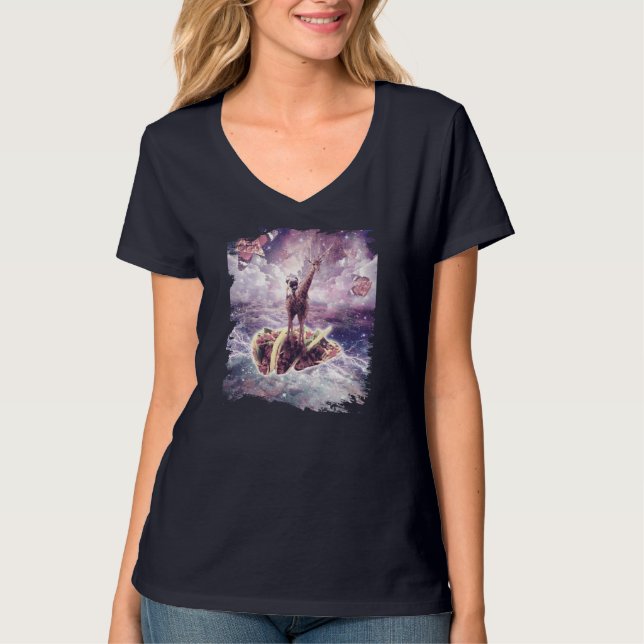 T-shirt Carlin spatial équitation Giraffe Unicorne - Pizza (Devant)