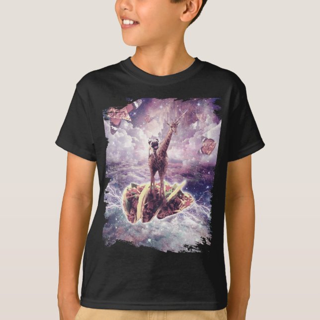 T-shirt Carlin spatial équitation Giraffe Unicorne - Pizza (Devant)