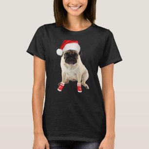 T-shirt Carlin Tan mignon Chien Père Noël Chaussettes Phot