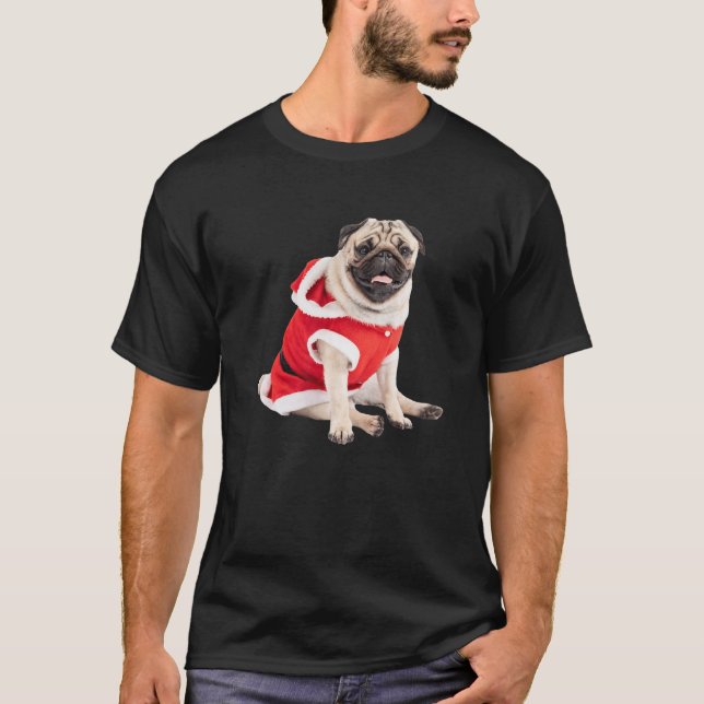 T-shirt Carlin Tan mignon Costume de Père Noël Image Chien (Devant)
