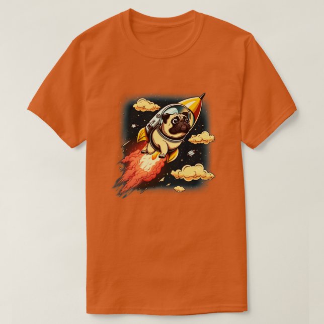 T-shirt carlin volant dans l'espace avec une fusée (Design devant)