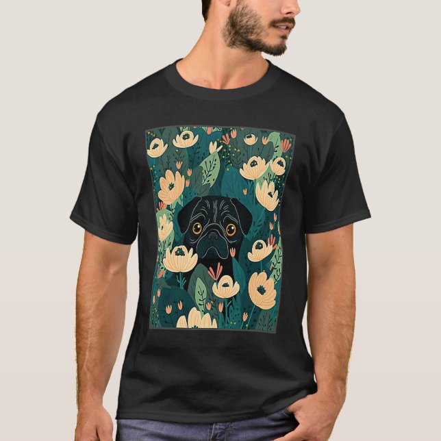 T-shirt Carlins noirs Cacher Fleurs Floral Chien Papa (Devant)