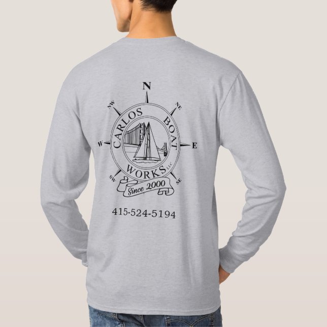 T-shirt Carlos Boat Works LLC Logo Gris Basique Long Manch (Dos)