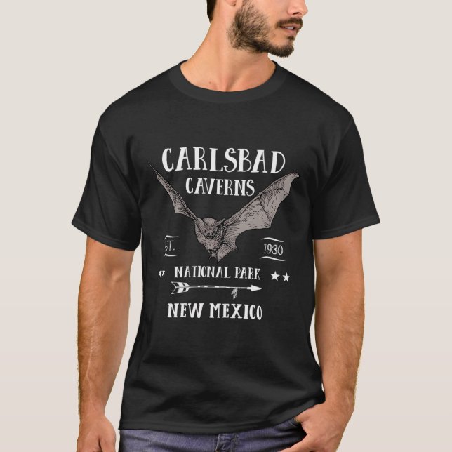 T-shirt Carlsbad Cavernes Parc National Bat Design Souveni (Devant)