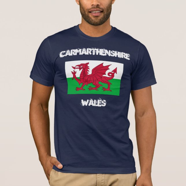 T-shirt Carmarthenshire, Pays de Galles avec drapeau gallo (Devant)