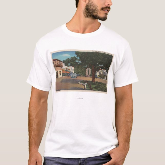 T-shirt Carmel, CA - scène de rue avec des arbres et des (Devant)