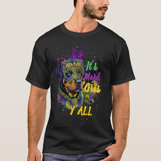 T-shirt Carnival Rottweiler Mardi Gras Yall Masquerade (Devant)