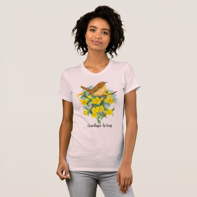 T-shirt Carolina Wren Jessamine Jaune Aquarelle (Devant entier)