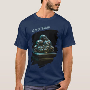 T-shirt Carpe Diem. Groupe de crânes métalliques