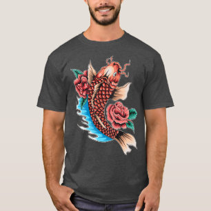 T-shirt Carpe Japonaise Koi Avec Tatouage Fleurs