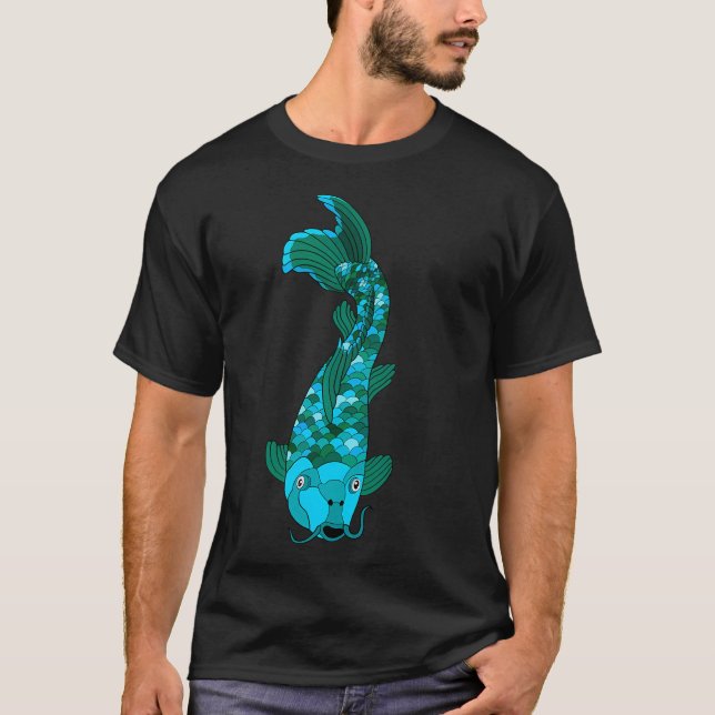 T-shirt Carpe Koi Bleue et Verte (Devant)