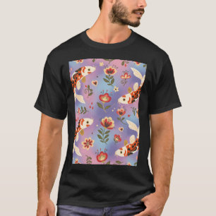 T-shirt Carpe Koï en motif continu dans le style de l'art