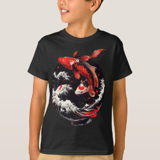 T-shirt Carpe Koï Japonaise – Vagues Rouges & Noires