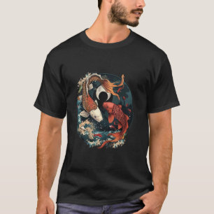 T-shirt Carpe Koi Yin Yang Koi Poisson Étang Japonais Aman
