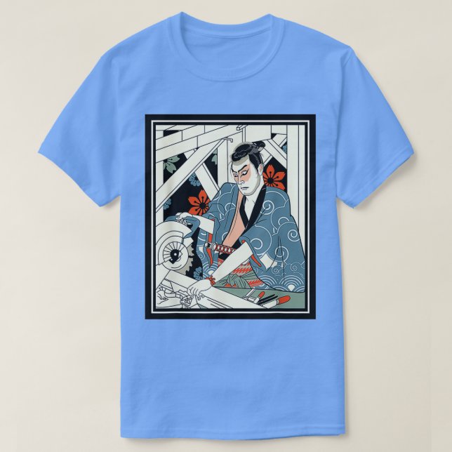 T-shirt Carpenter Japonais Samurai Guerrier Armor Arpée Fi (Design devant)