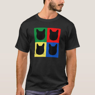 T-shirt Carré de silhouette de tête de chat noir Tabby Pap