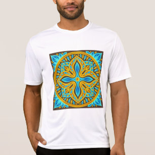 T-shirt Carreau de style marocain méditerranéen bleu et or