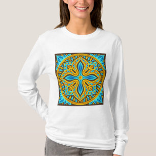 T-shirt Carreau de style marocain méditerranéen bleu et or