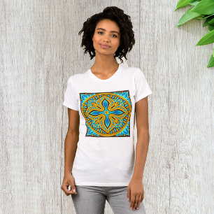 T-shirt Carreau marocain méditerranéen motif bleu et or