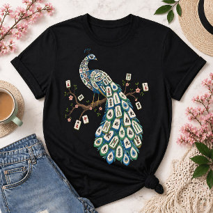 T-shirt Carreau Paon Mahjong Oiseau Élégant