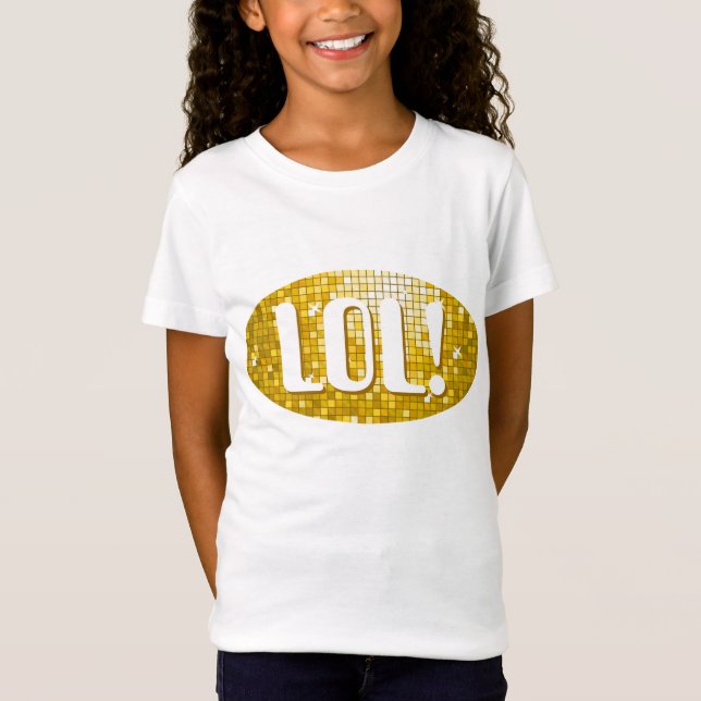 T-Shirt Carreaux de disco "Or" 'LOL!' filles ajustées blan (Devant)