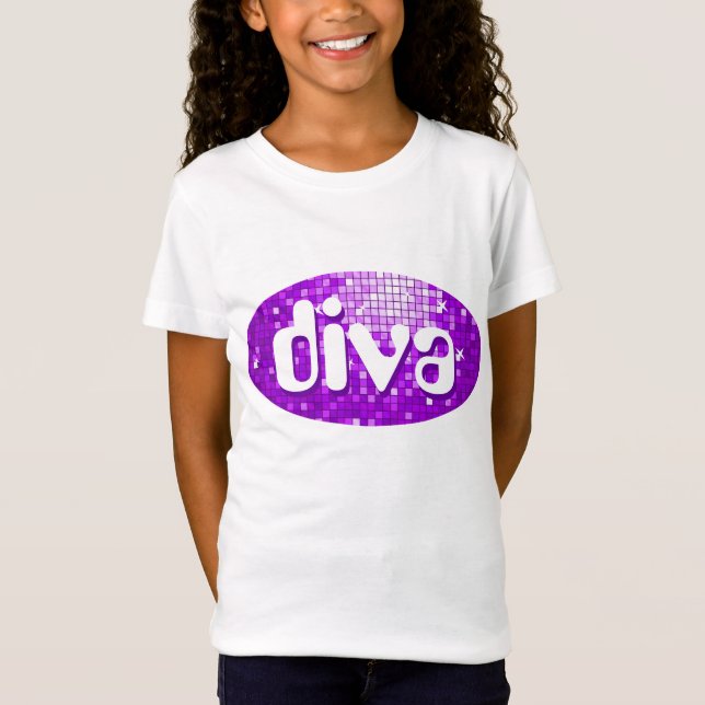 T-Shirt Carreaux de disco Pourpre 'diva filles ajustées bl (Devant)