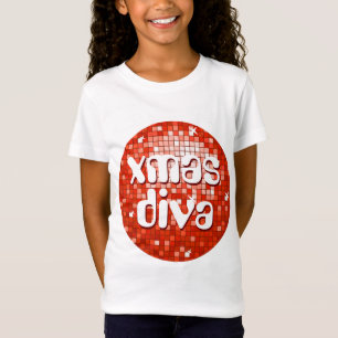 T-Shirt Carreaux de discothèque Rouges 'xmas diva' filles